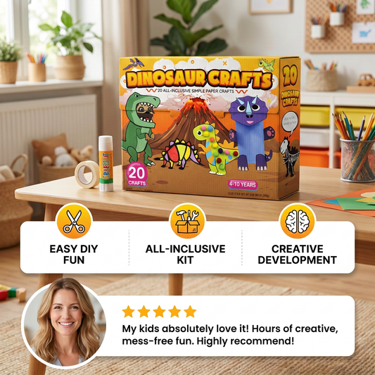Kids Paper Crafts Box – 20 Easy DIY Arts & Crafts Projects for Ages 3–10 with Glue Stick, Tape & Envelopes