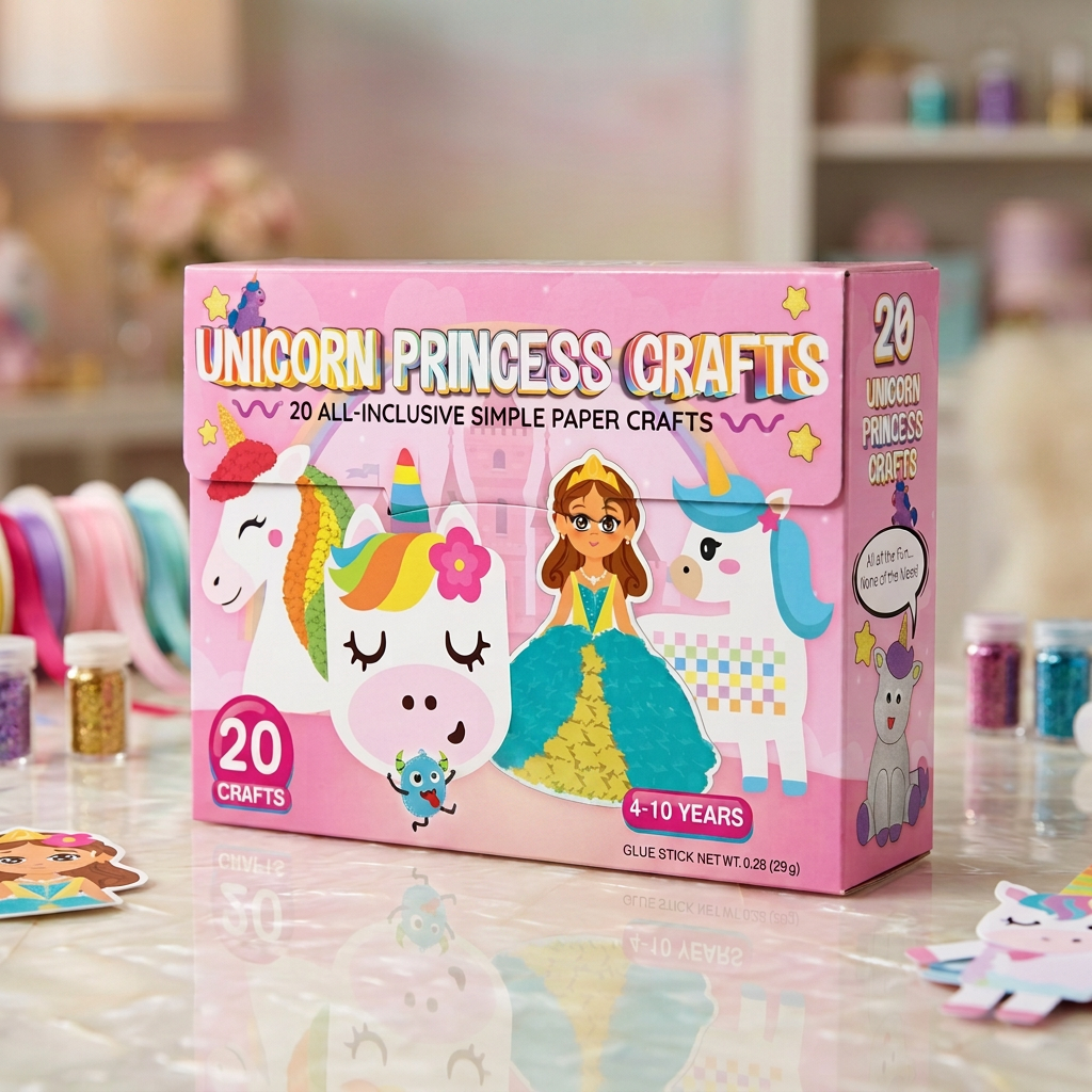 Kids Paper Crafts Box – 20 Easy DIY Arts & Crafts Projects for Ages 3–10 with Glue Stick, Tape & Envelopes