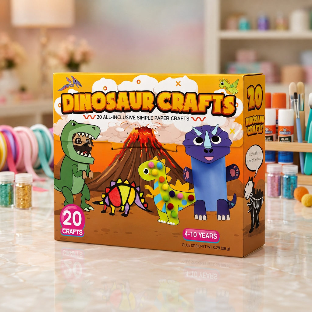 Kids Paper Crafts Box – 20 Easy DIY Arts & Crafts Projects for Ages 3–10 with Glue Stick, Tape & Envelopes