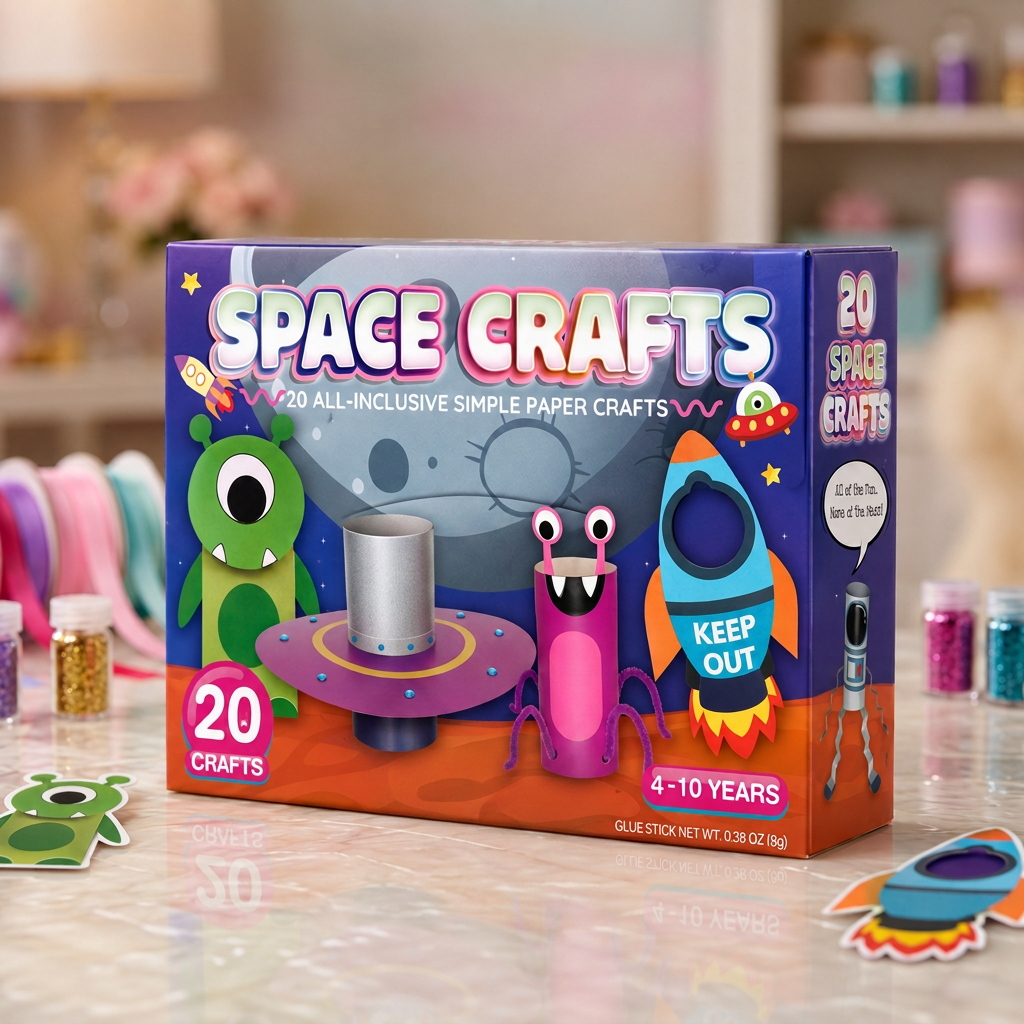 Kids Paper Crafts Box – 20 Easy DIY Arts & Crafts Projects for Ages 3–10 with Glue Stick, Tape & Envelopes