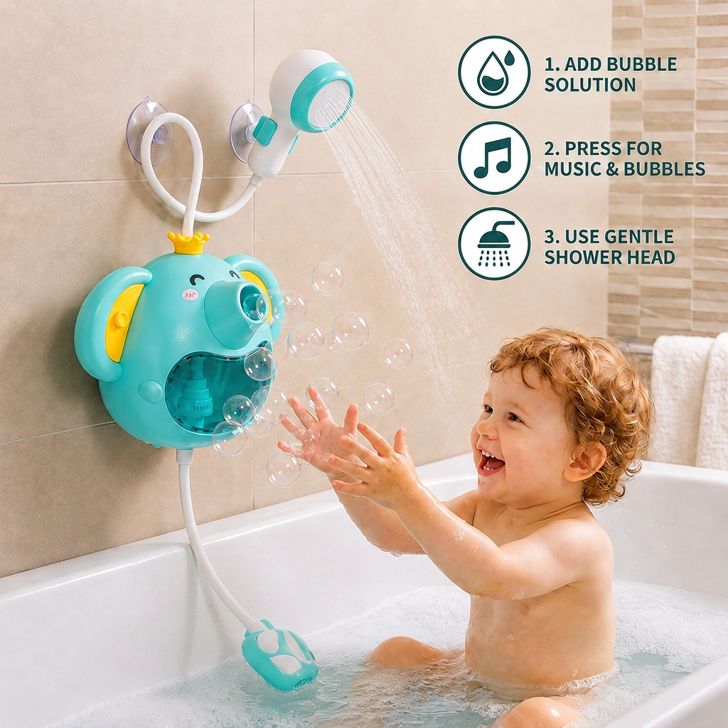 Musical Elephant Bubble Bath Toy with Shower Head