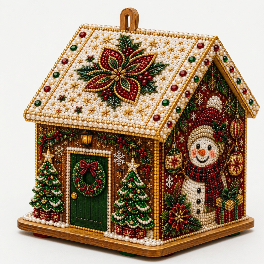 DIY 3D Wooden Gingerbread House Puzzle & Diamond Art Kit