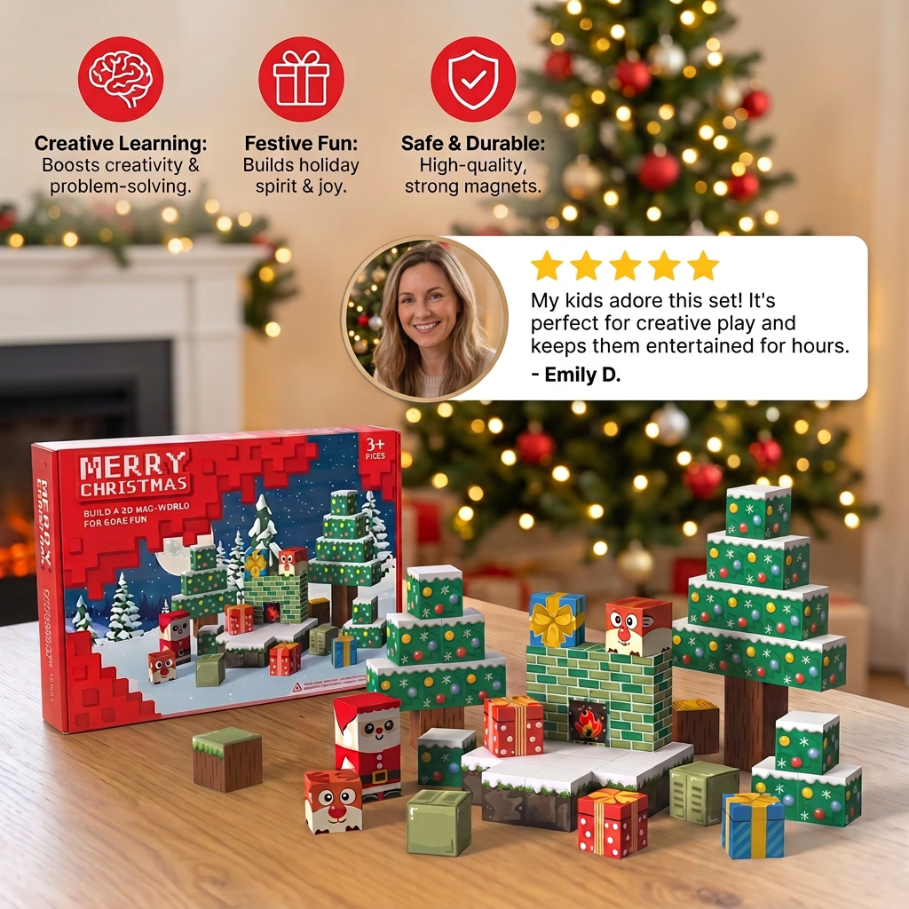 54-Piece Christmas Magnetic Building Blocks Set – Festive STEM Construction Toy