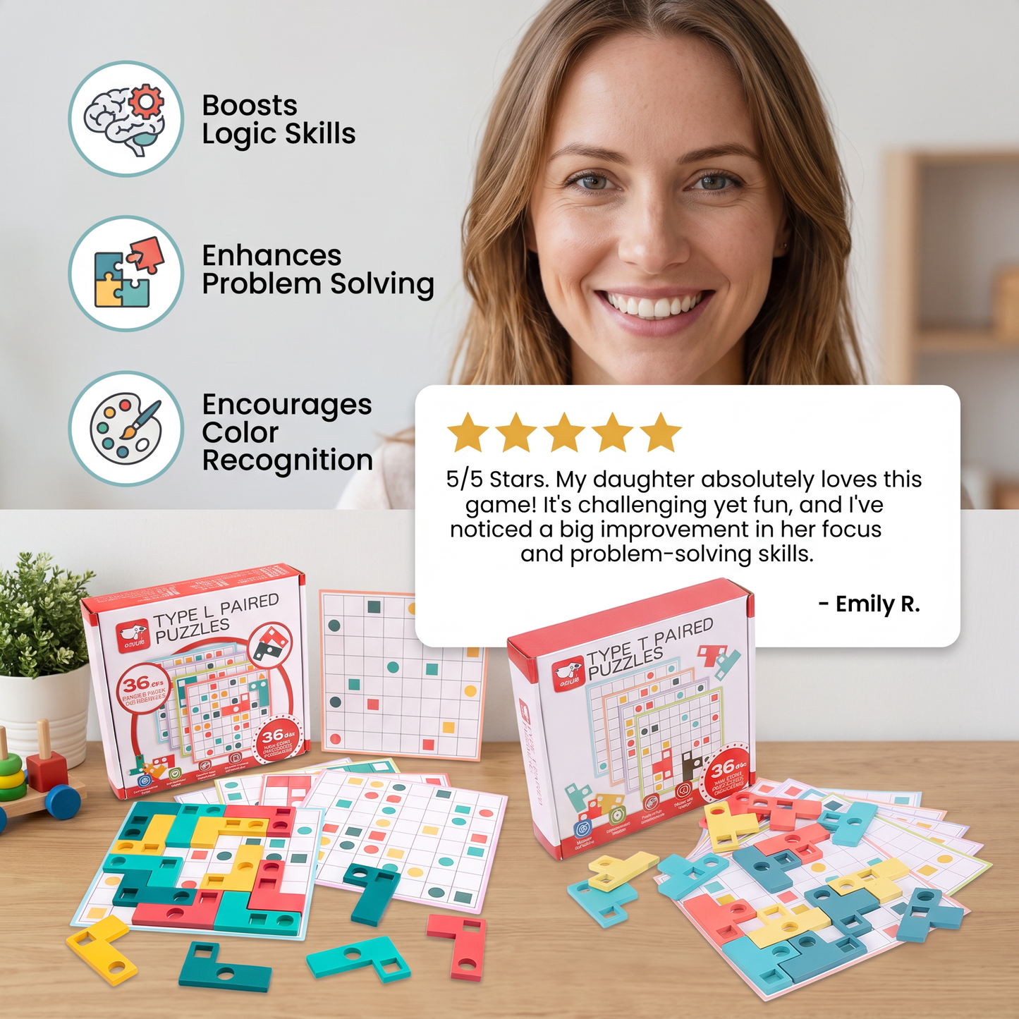 Montessori Wooden Shape Matching Puzzle – Color & Logic Brain Training Game