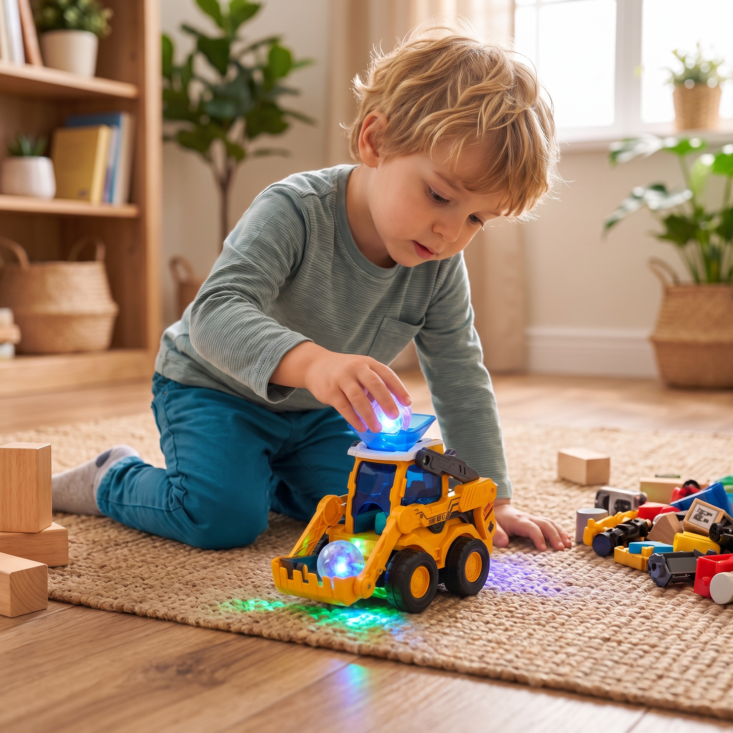 Musical Light-Up Excavator Toy with Continuous Ball Scooping Action