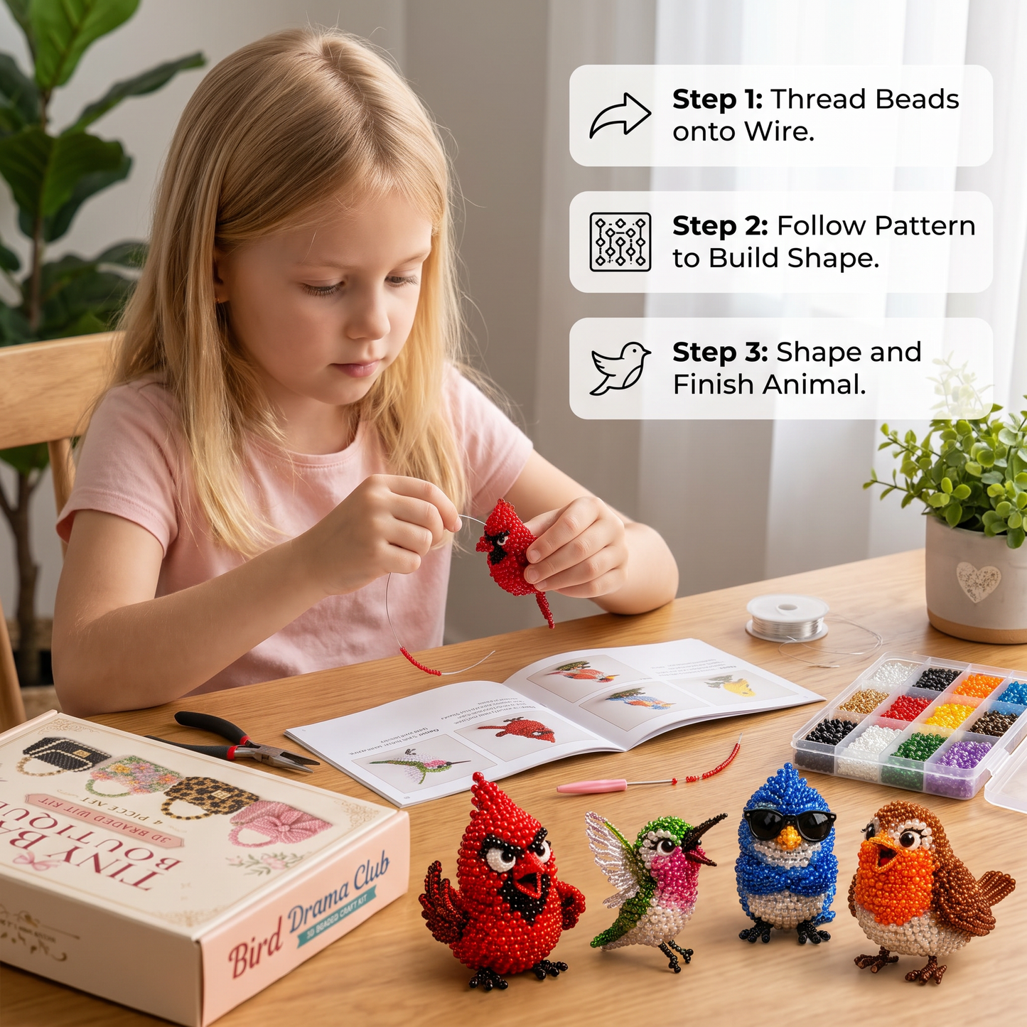 3D Beaded Animal Craft Kit – DIY Mini Bead Art Set for Beginners