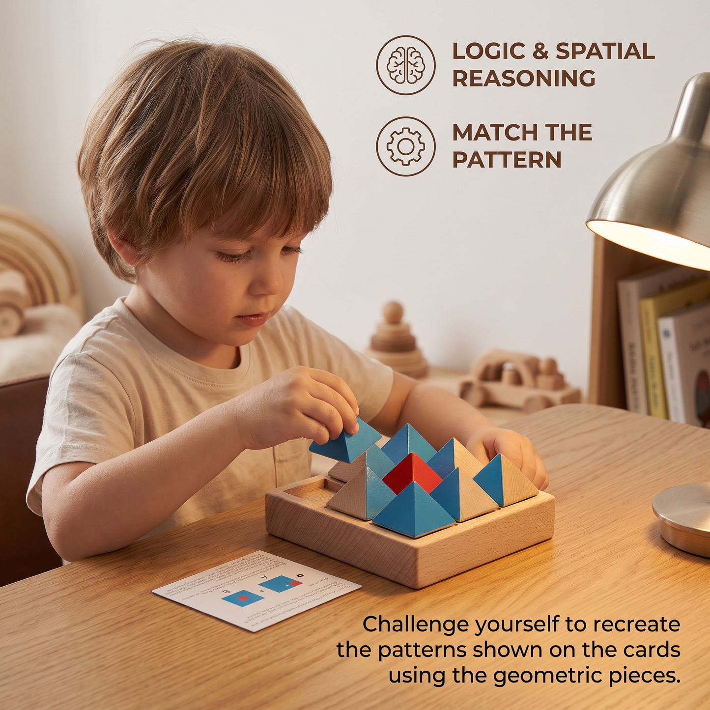 Wooden Geometric Pattern Puzzle – Logic & Spatial Thinking Game