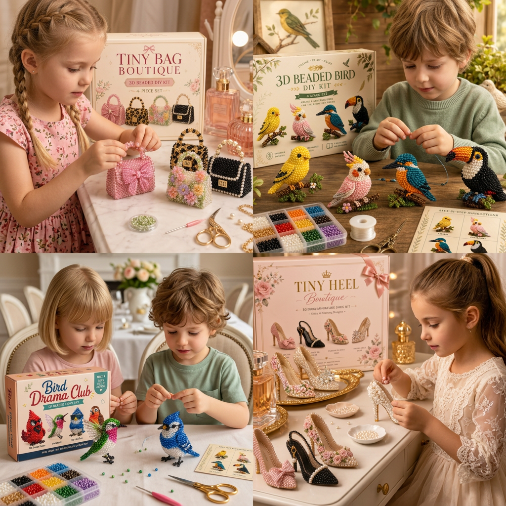 3D Beaded Animal Craft Kit – DIY Mini Bead Art Set for Beginners
