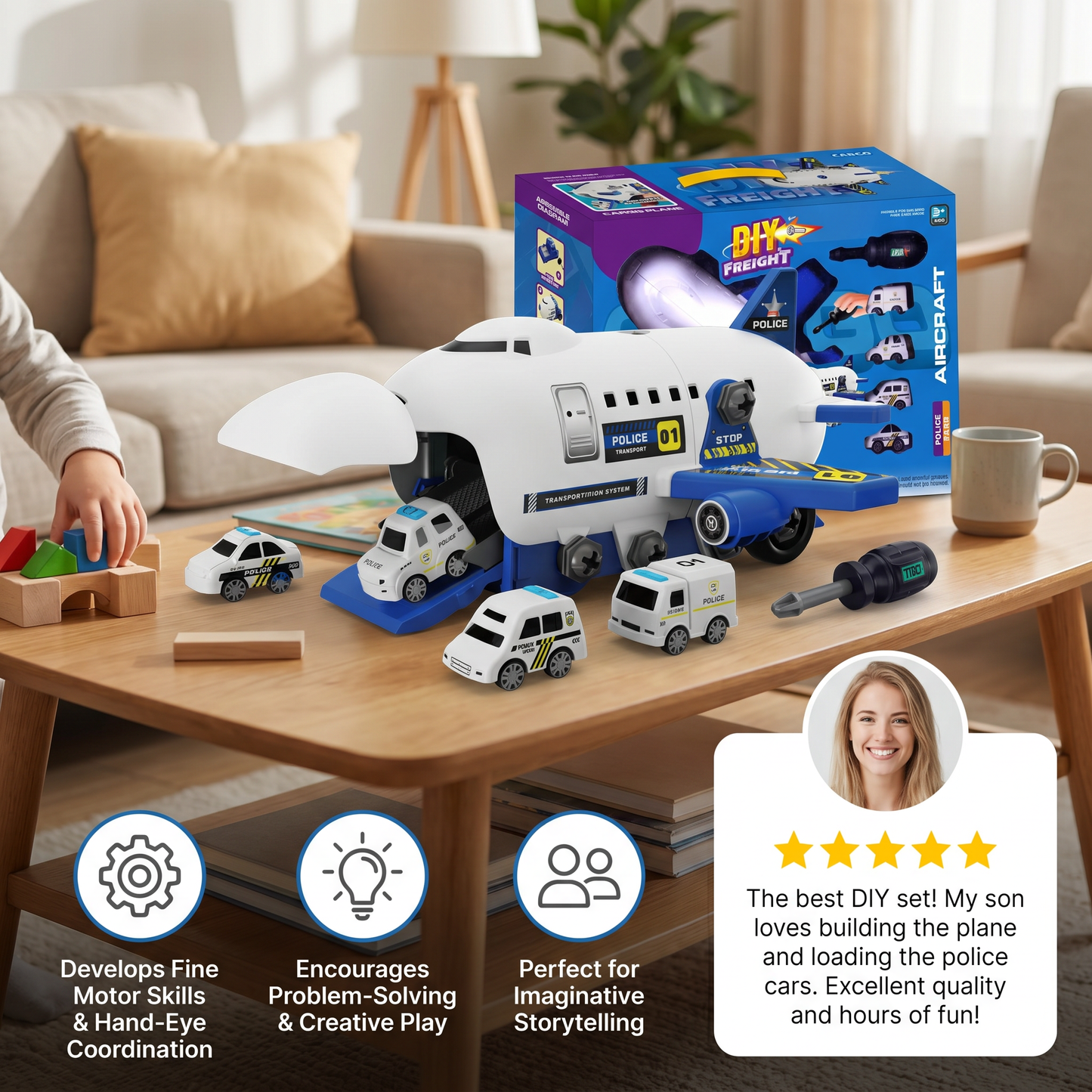 DIY Airplane Transport Truck Playset with Construction Vehicles