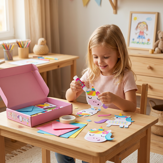 Kids Paper Crafts Box – 20 Easy DIY Arts & Crafts Projects for Ages 3–10 with Glue Stick, Tape & Envelopes