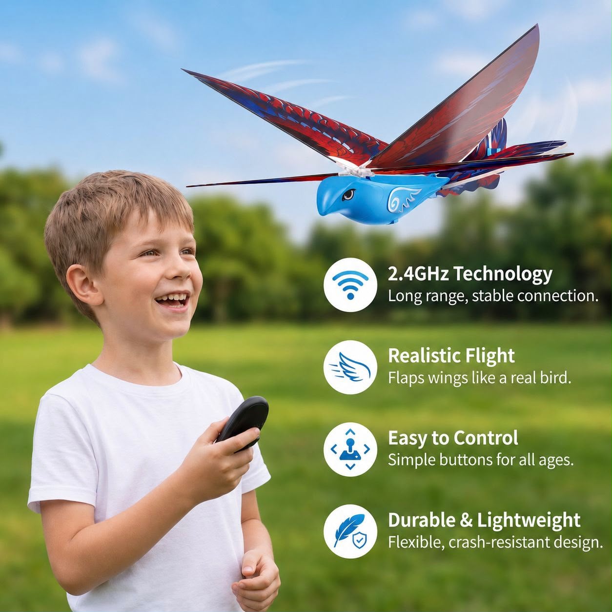 Remote Control Flapping-Wing Flying Bird Toy for Kids