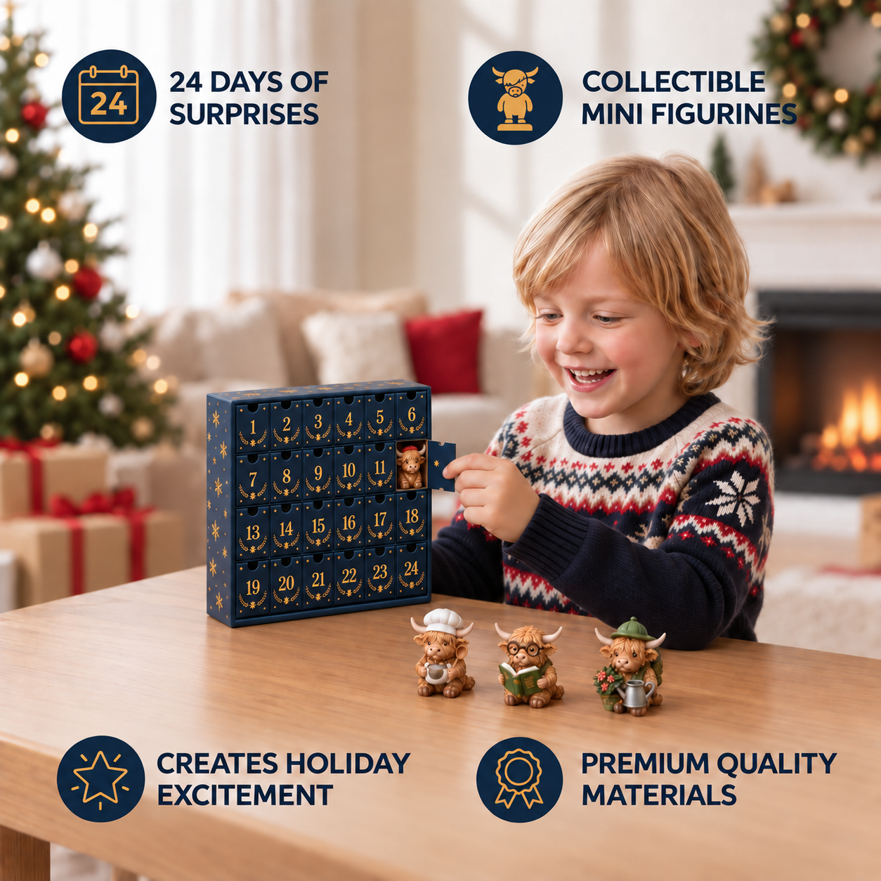 24-Day Highland Cow Advent Calendar with Collectible Mini Figurines