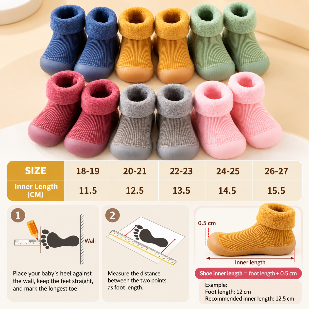 Warm Baby Walking Sock Shoes with Soft Non-Slip Soles