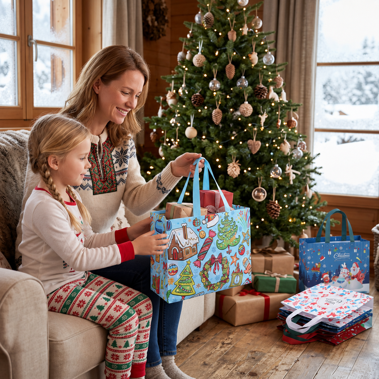 Reusable Christmas Gift Bags with Handles – Assorted Holiday Designs