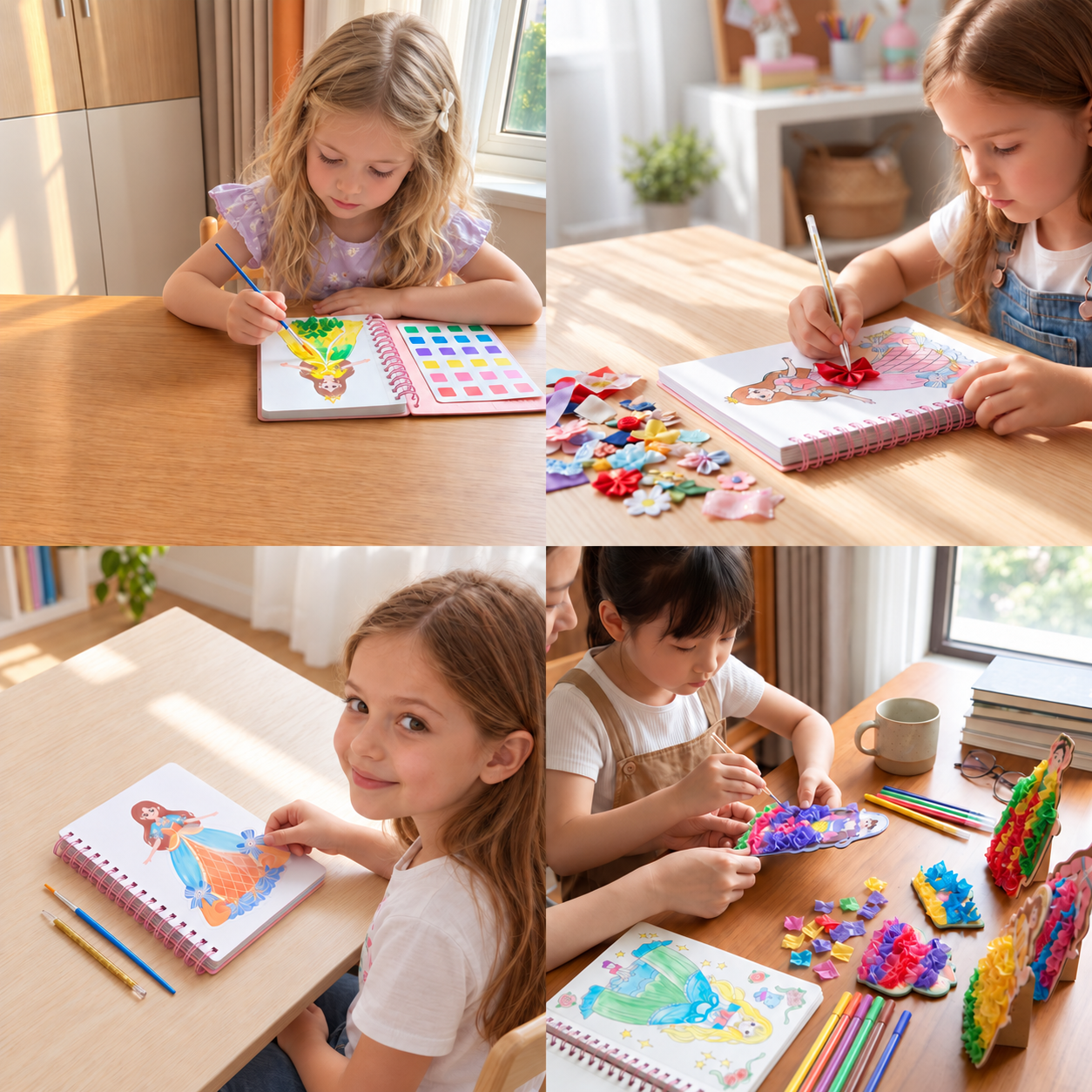 4-in-1 Fairy Princess Diamond Painting, Poke-In, Embroidery & Watercolor Art Kit for Kids