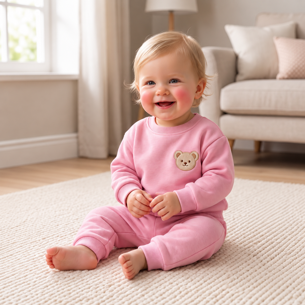 Baby Outfit with Embroidered Bear Sweatshirt & Matching Sweatpants