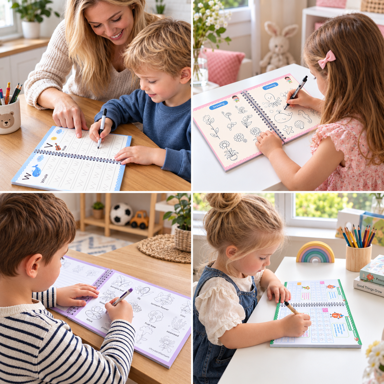 Reusable Grooved Handwriting Practice Books for Kids – 6-Piece Tracing & Writing Set