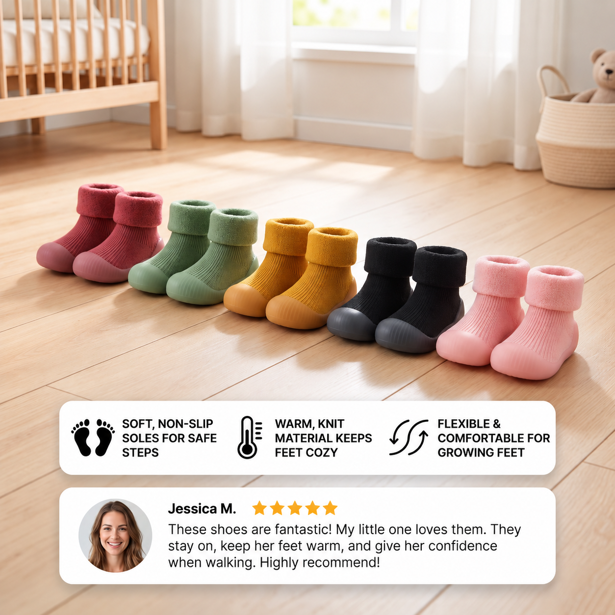 Warm Baby Walking Sock Shoes with Soft Non-Slip Soles