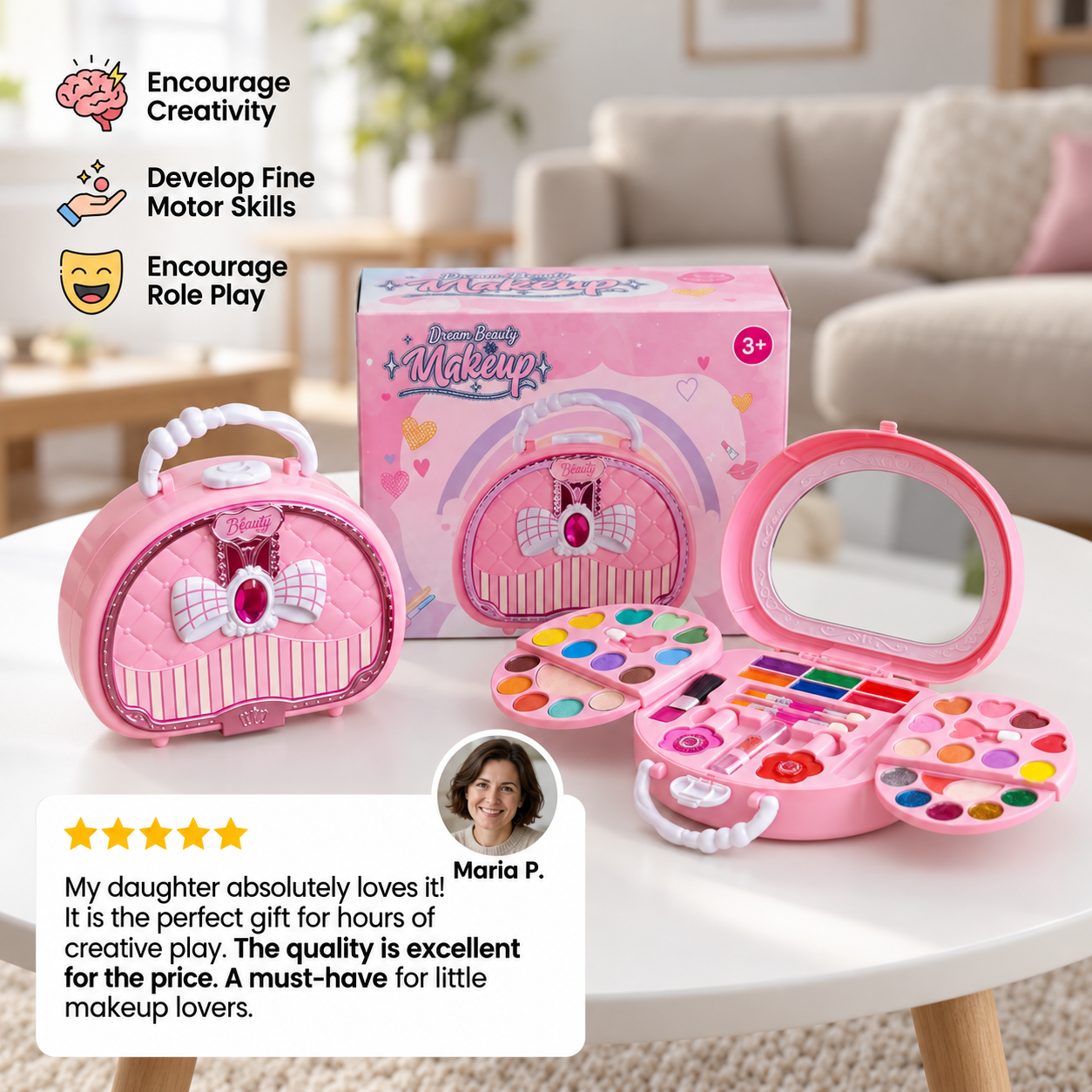 Kids’ Washable Princess Makeup Set with Nail Polish & Storage Box