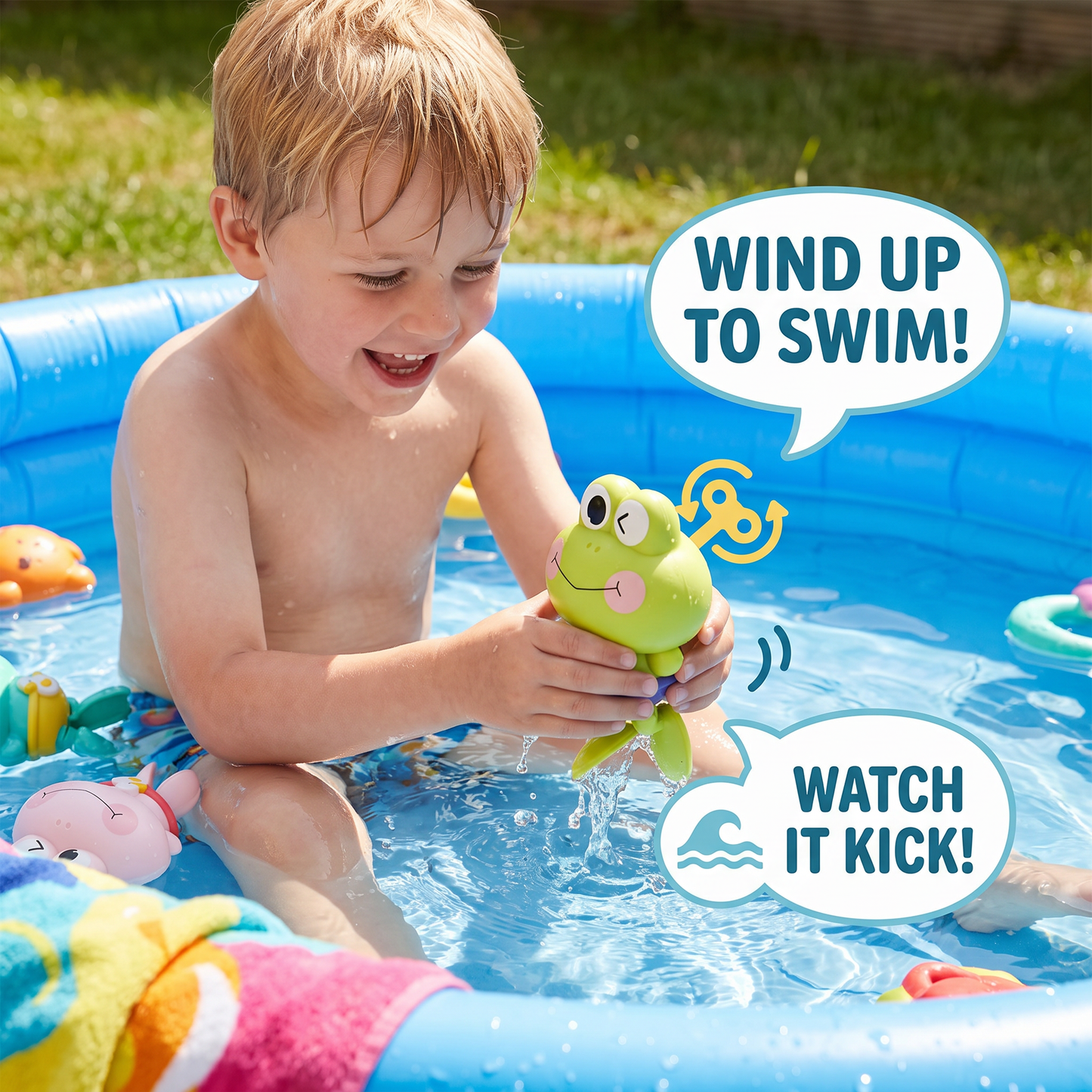 Cute Wind-Up Swimming Frog Bath Toy for Kids
