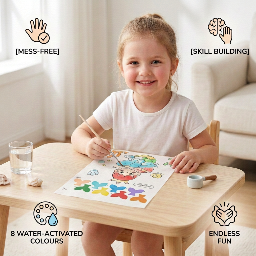 Watercolor Painting Book with Brush – Mess-Free Paint with Water Fun