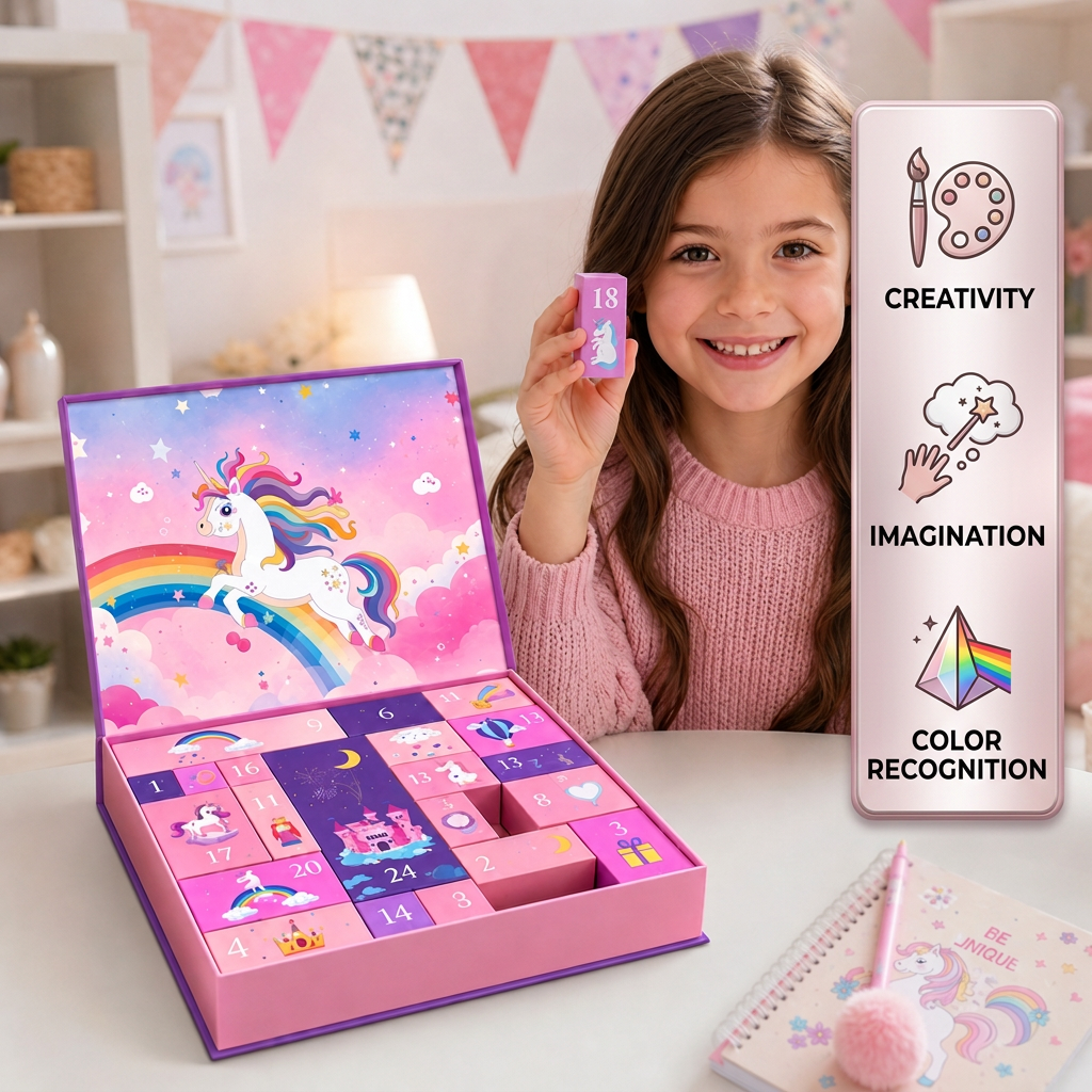 24-Day Unicorn Advent Calendar with Hair Accessories, Stickers & Surprise Gifts