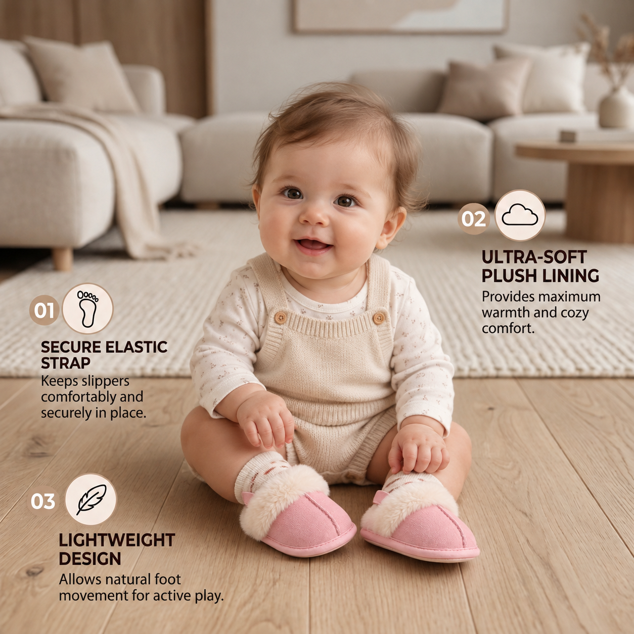 Fluffy Baby & Toddler Slippers with Soft Plush Lining and Non-Slip Soles