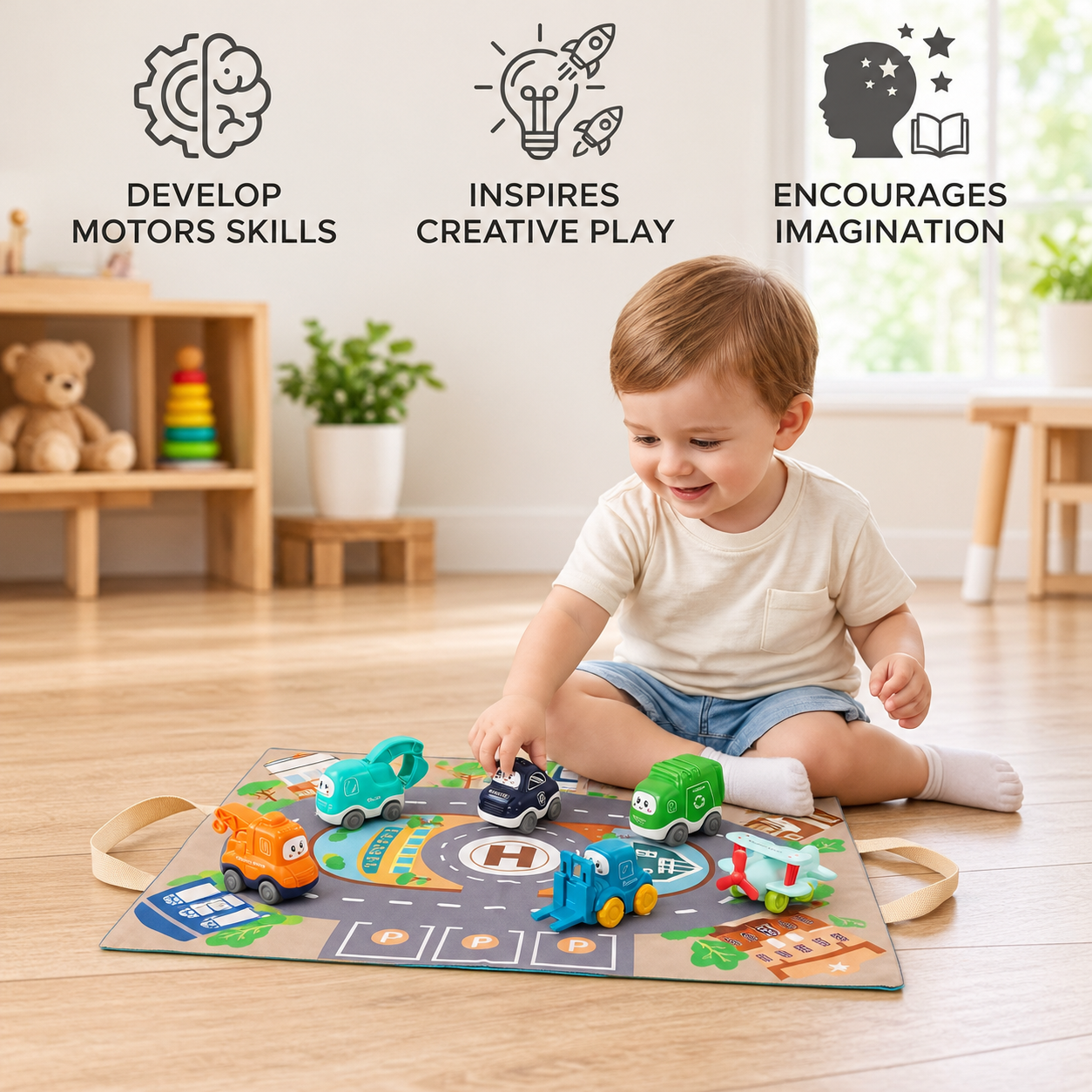 Toddler Toy Truck & Car Set with Play Mat Storage Bag