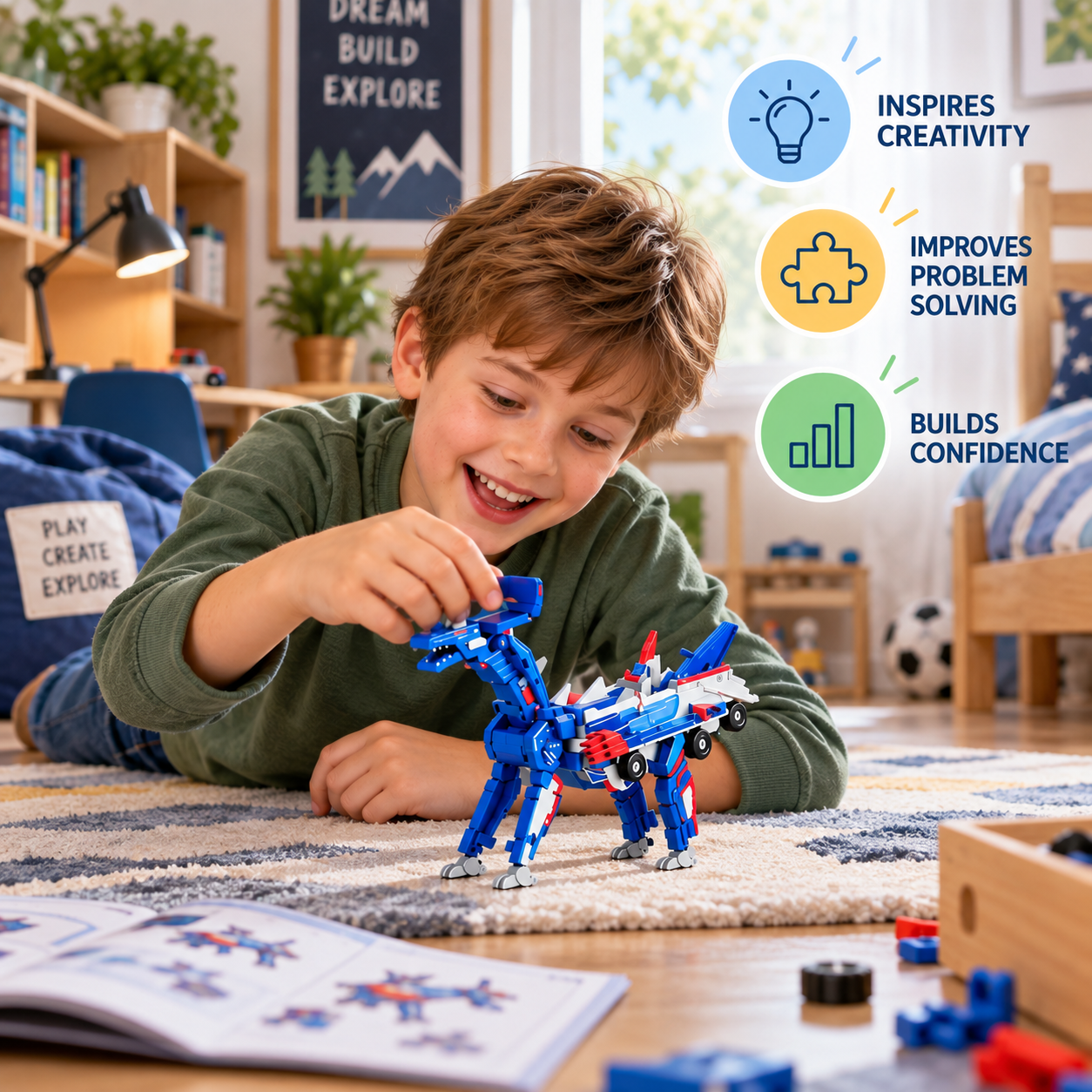 2-in-1 Magnetic Transforming Car & Dinosaur Toy with Automatic Collision Action