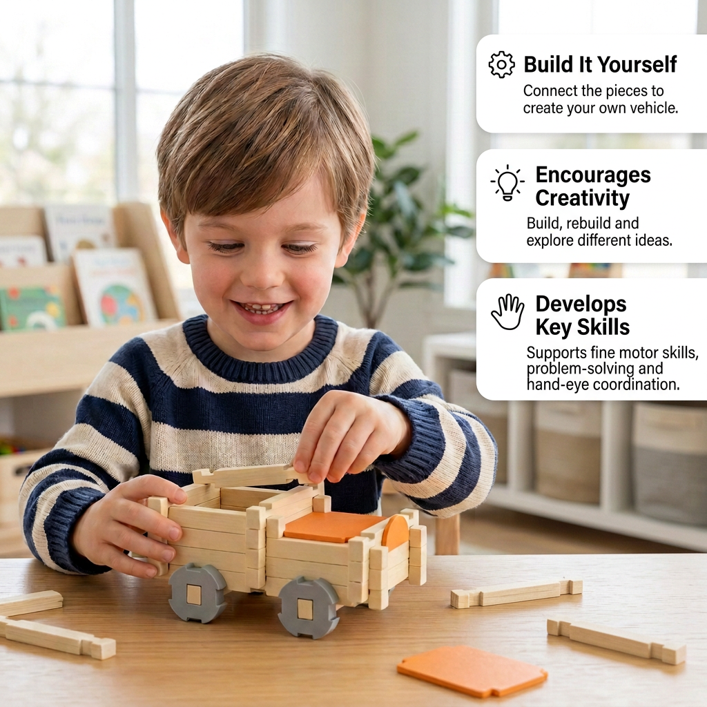 Montessori wooden building block set – natural stacking and construction toy