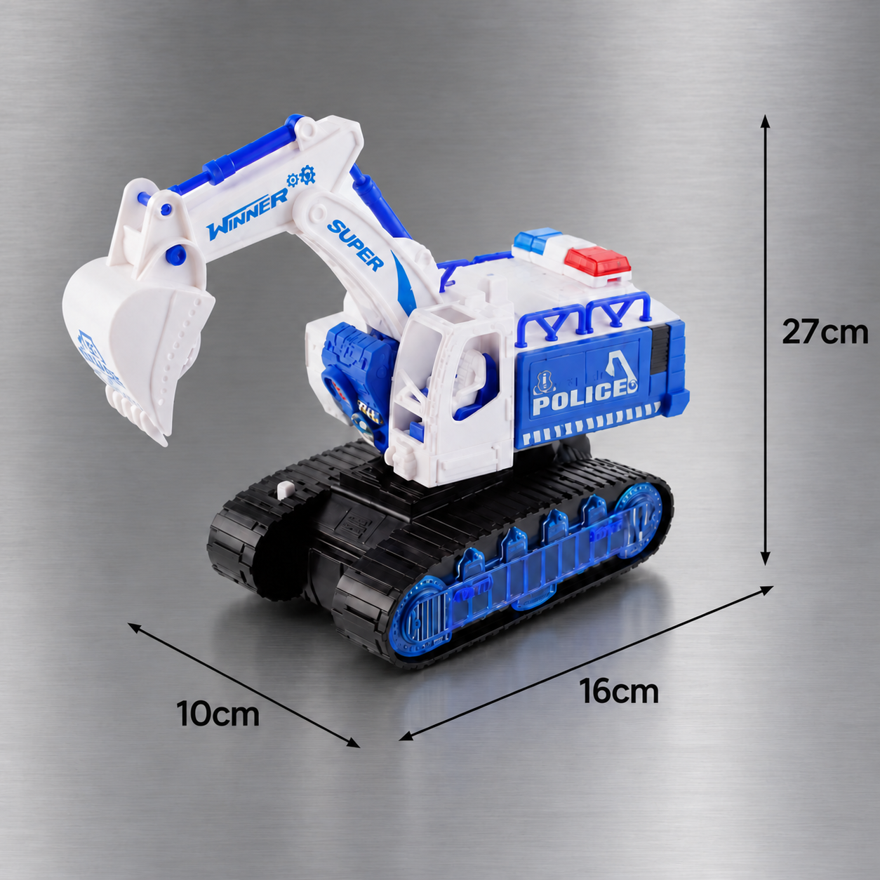 Transforming Police Robot Excavator Toy with Lights & Sounds