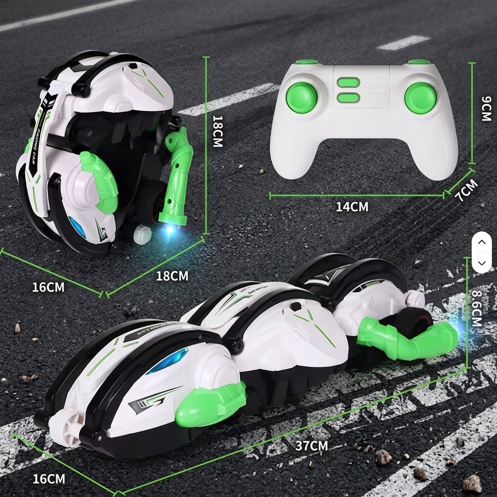 2-in-1 Remote Control Transforming Stunt Car with 360° Rotation & LED Lights
