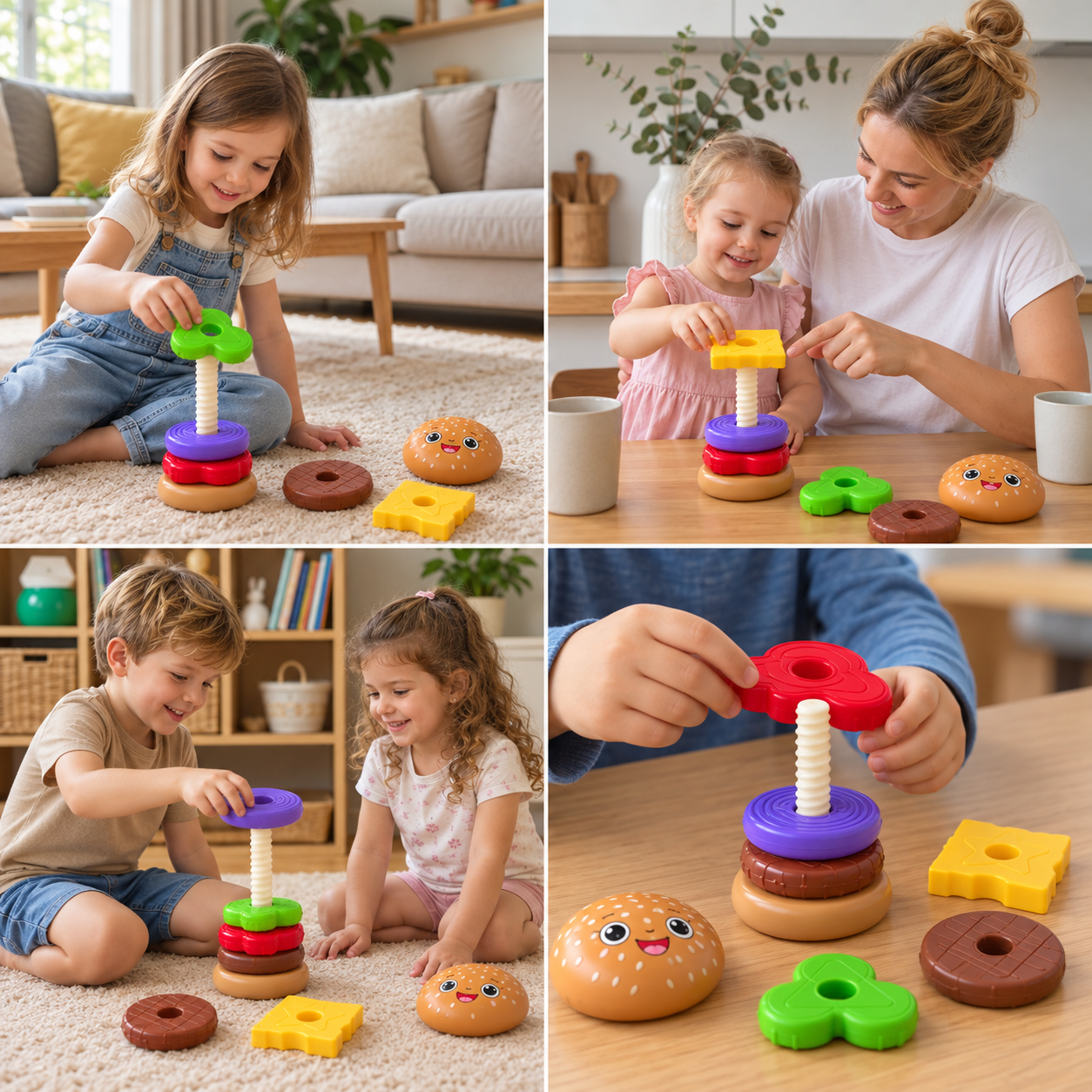 Interactive Rotating Burger Stacking Puzzle