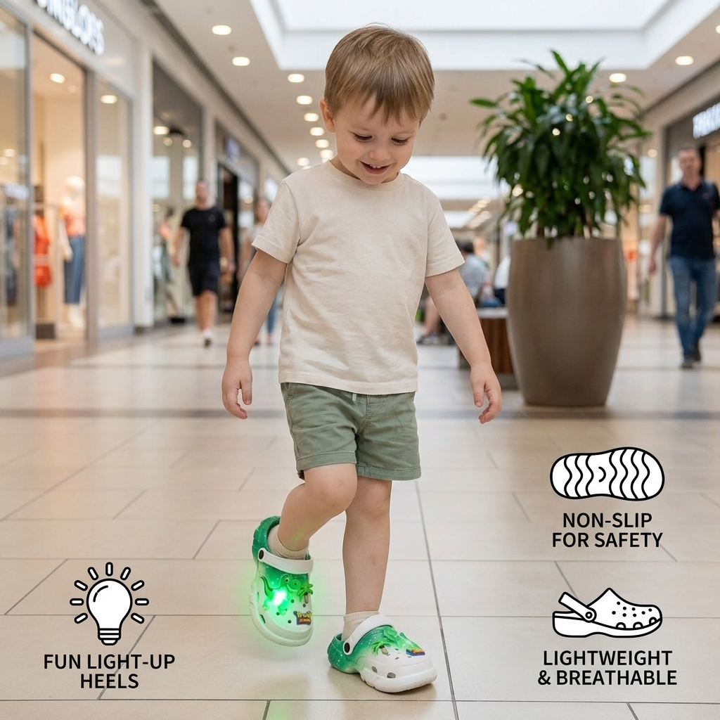 Kids’ LED Dinosaur Clogs – Light-Up Non-Slip Summer Garden & Beach Shoes