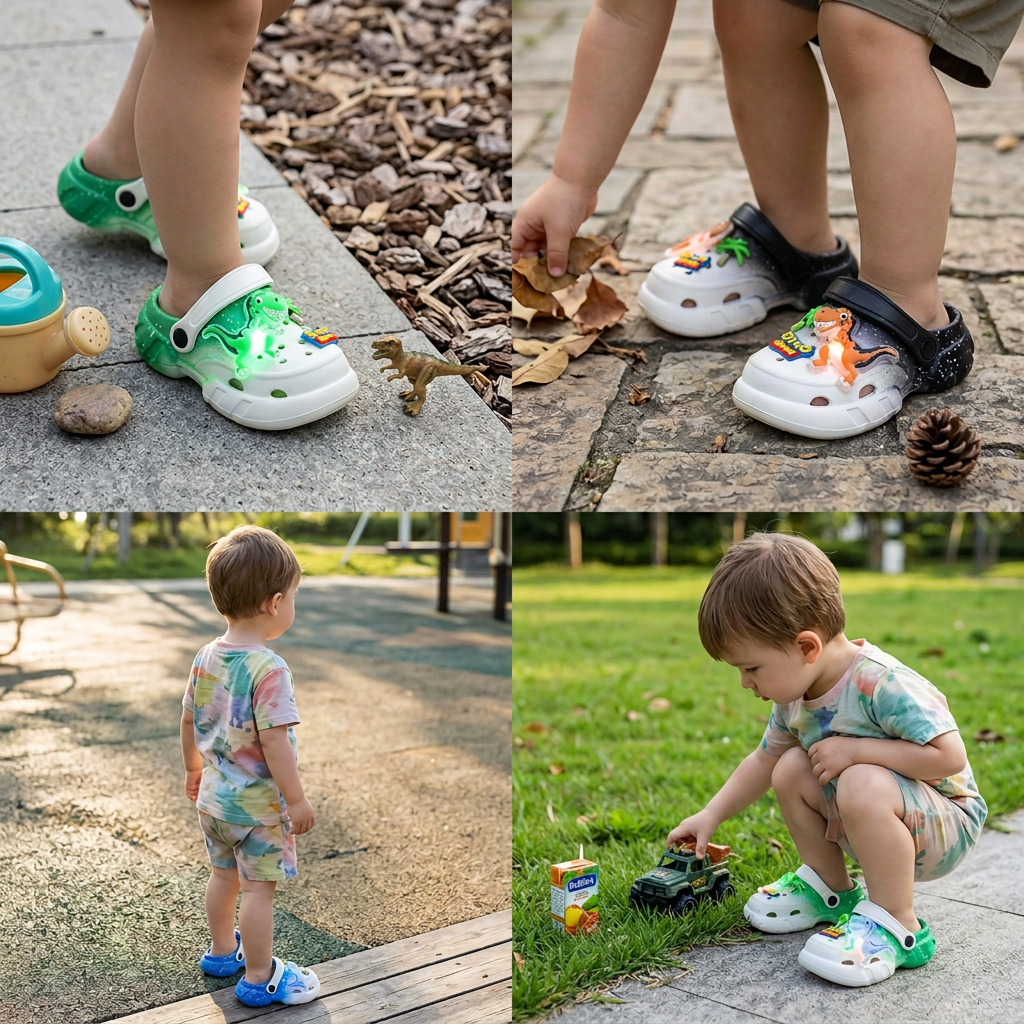 Kids’ LED Dinosaur Clogs – Light-Up Non-Slip Summer Garden & Beach Shoes