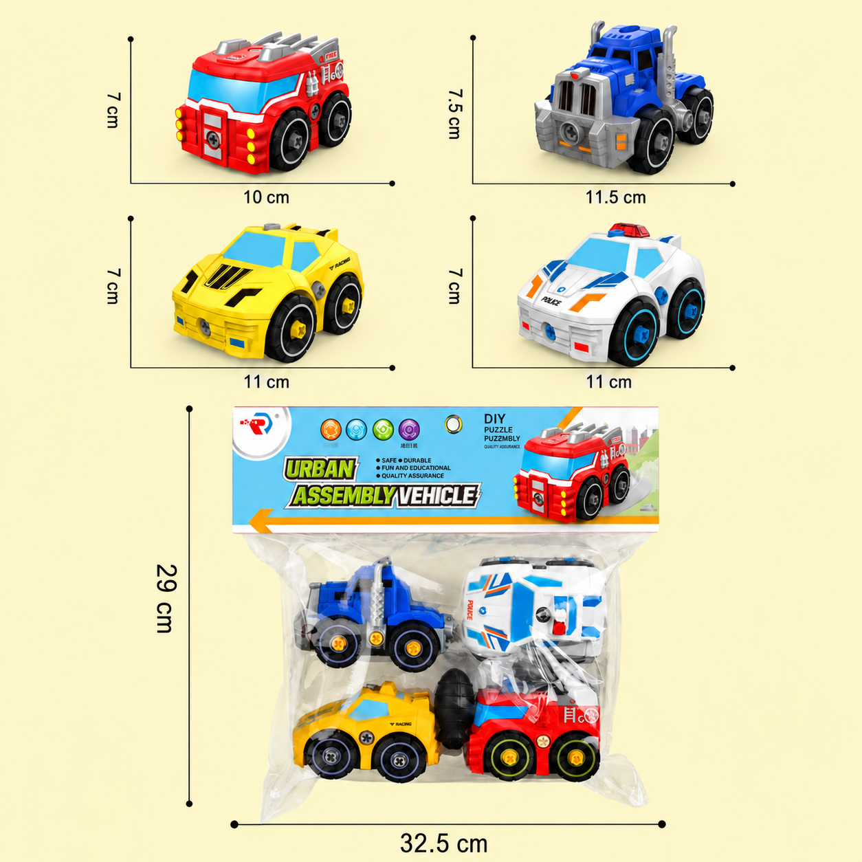 4-Piece DIY Take-Apart City Vehicle Set with Toy Drill