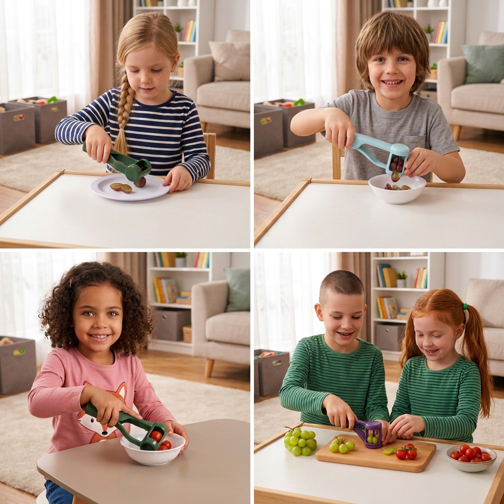 Stainless Steel Grape & Cherry Tomato Cutter – Safe One-Press Quarter Slicer for Toddlers & Kids