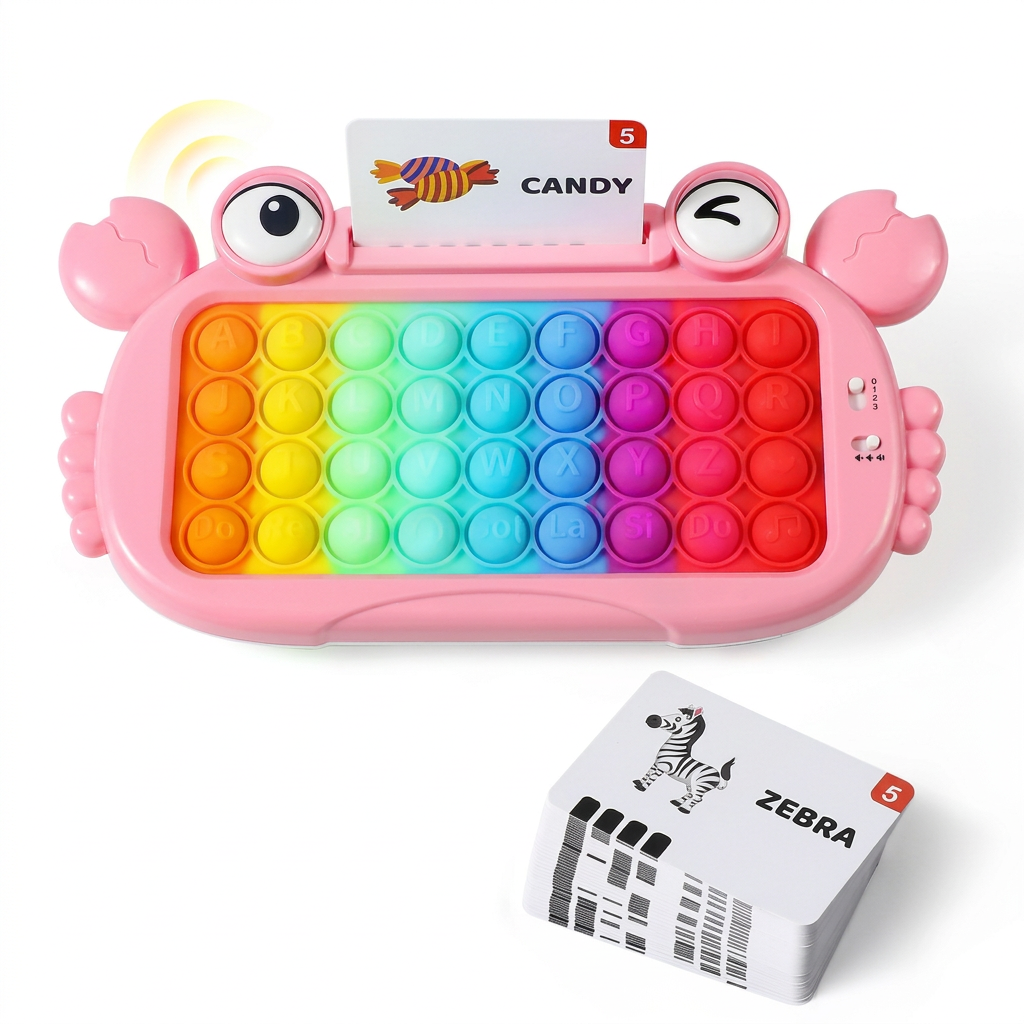 Interactive Talking Flash Card Learning Tablet with Pop-It Keyboard, Spelling & Phonics Games