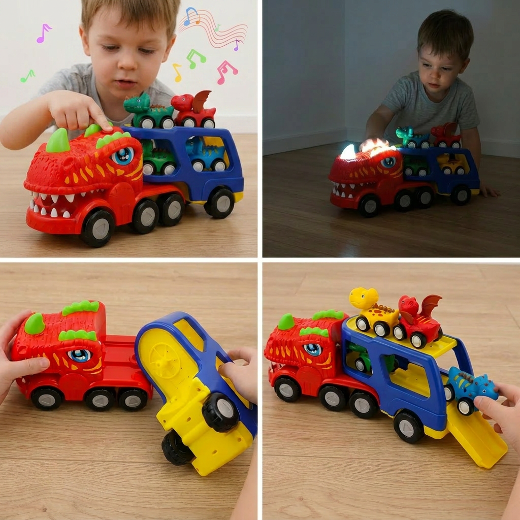 Dinosaur Transport Truck Toy Set with Mini Dino Cars