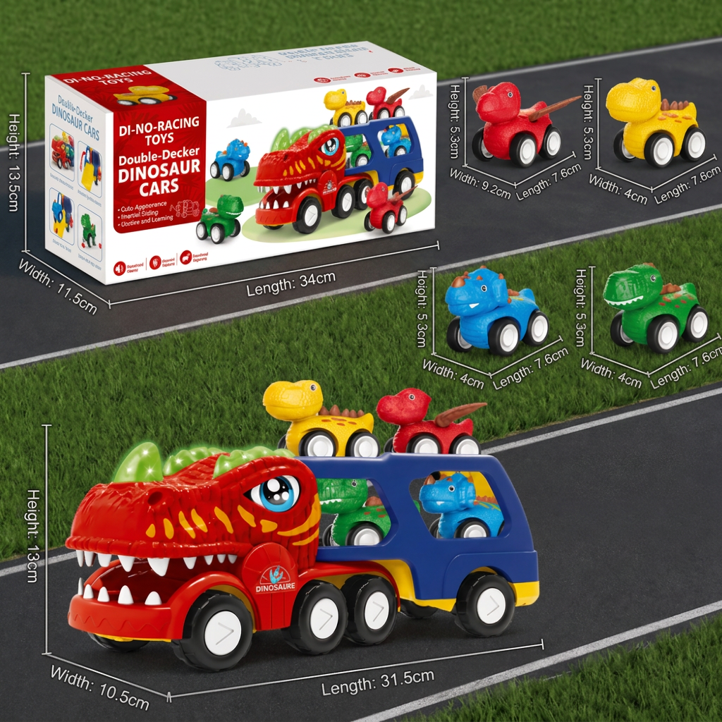 Dinosaur Transport Truck Toy Set with Mini Dino Cars