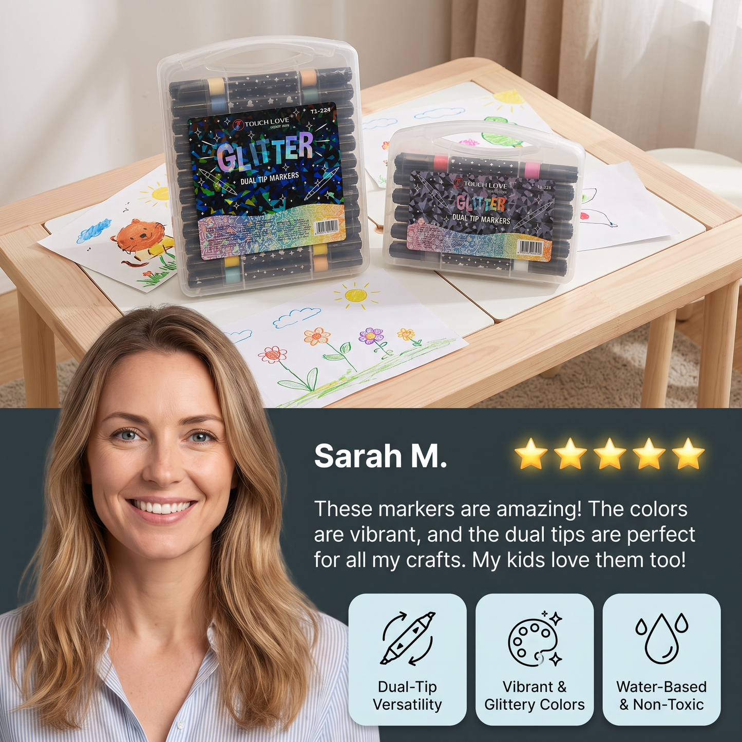 Glitter Dual-Tip Acrylic Paint Marker Set