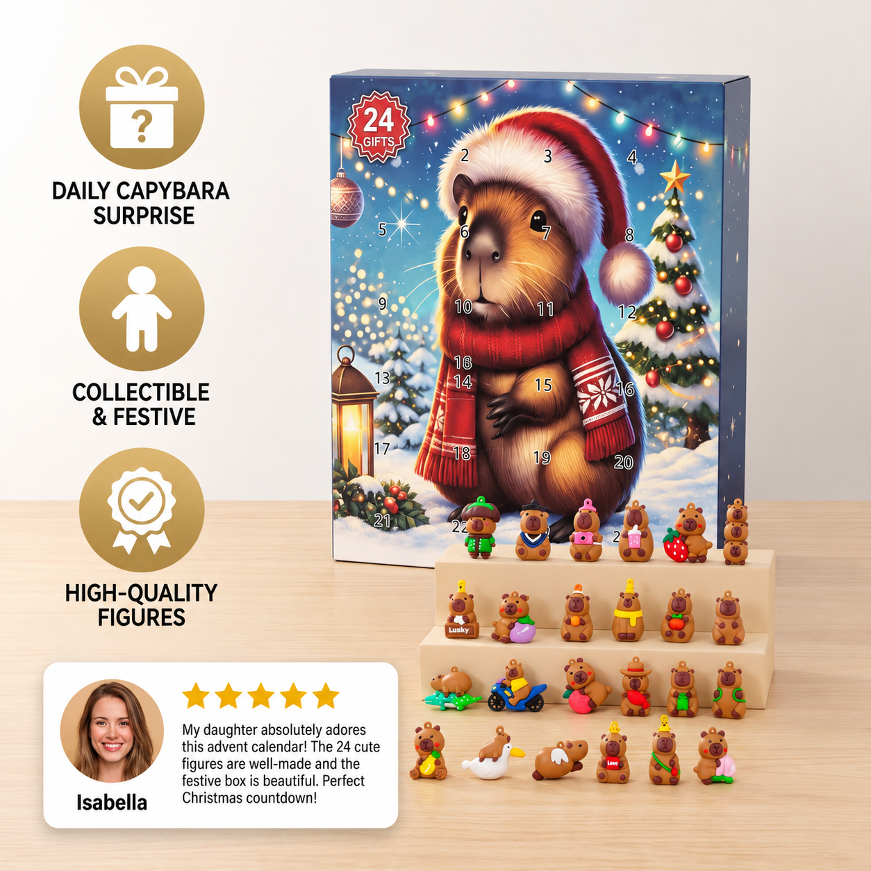 24-Day Capybara Christmas Advent Calendar - 24 Cute Mini Figures