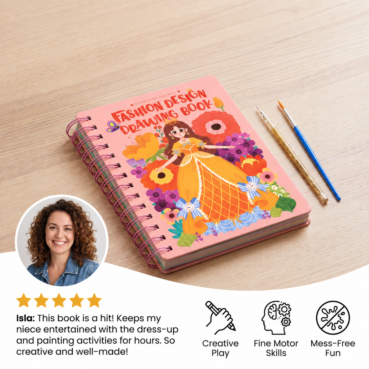 4-in-1 Fairy Princess Diamond Painting, Poke-In, Embroidery & Watercolor Art Kit for Kids