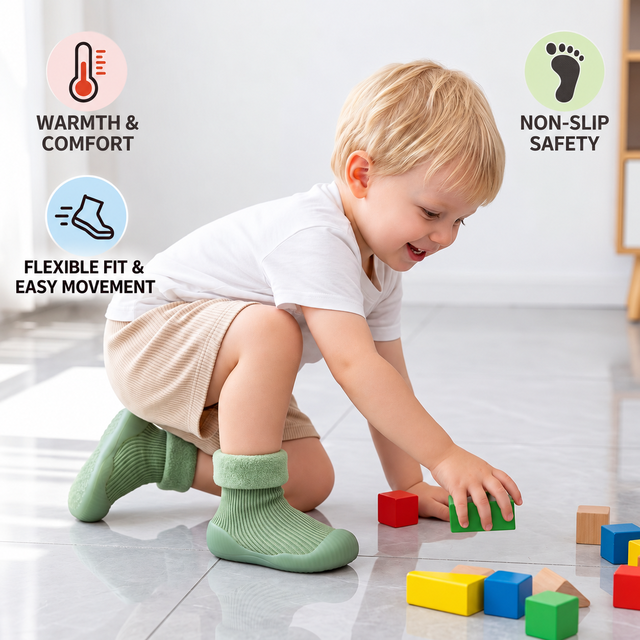 Warm Baby Walking Sock Shoes with Soft Non-Slip Soles
