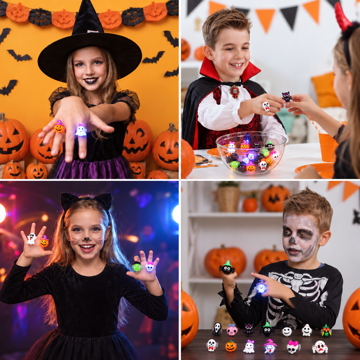 24-Pack Flashing LED Halloween Rings for Kids’ Party Favors & Treat Bags