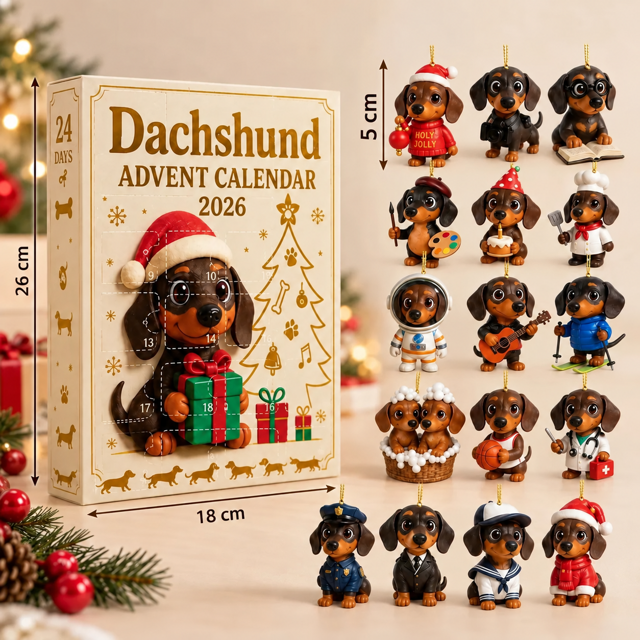 24-Day Dachshund Advent Calendar with Surprise Figurines