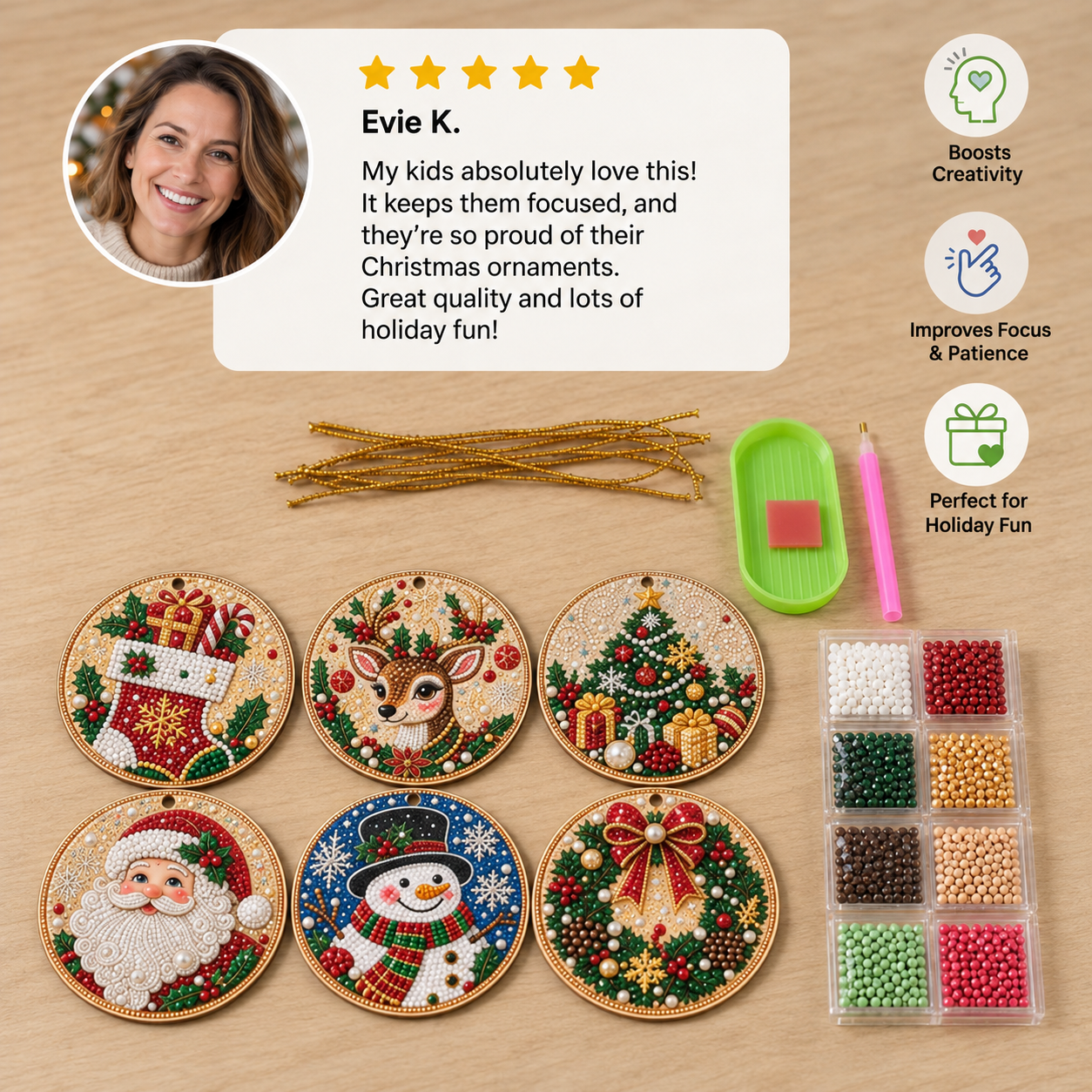 DIY Christmas Wooden Ornament Diamond Painting Kit
