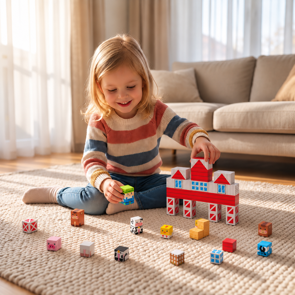 Farm Story Magnetic Building Blocks Travel Playset with Animals & Barn