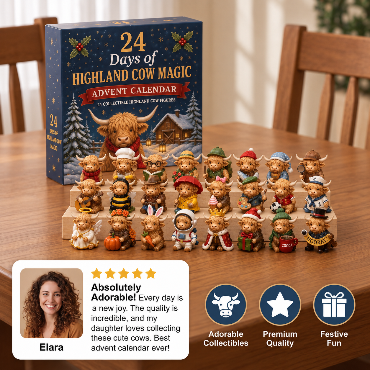 24-Day Highland Cow Advent Calendar with Collectible Mini Figurines