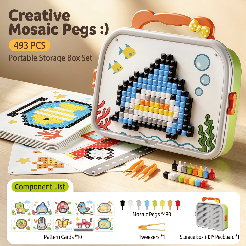 Kids Montessori Mushroom Pegboard Mosaic Puzzle Set